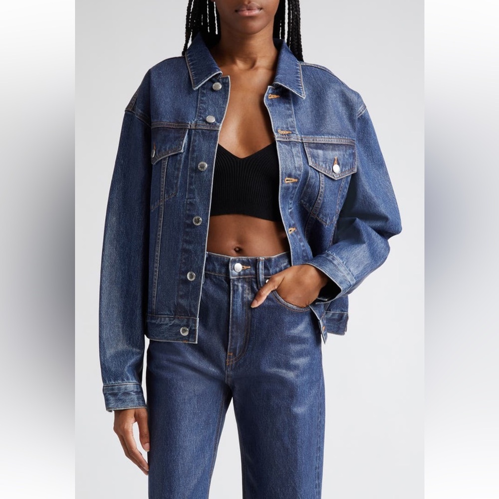 NWT Alexander Wang Denim Trucker Coated Jeans Jacket Embossed Puff Logo XS